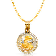 14K Gold Stamp Baptism Pendant with 2mm Figaro 3+1 Chain