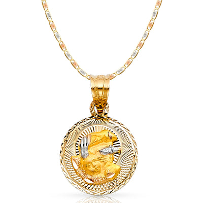 14K Gold Stamp Baptism Pendant with 2.1mm Valentino Chain