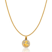 14K Gold Diamond Cut Stamp Baptism Charm Pendant with 1.1mm Wheat Chain Necklace