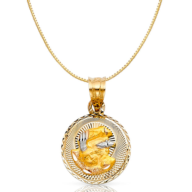 14K Gold Diamond Cut Stamp Baptism Religious Charm Pendant with 0.8mm Box Chain Necklace