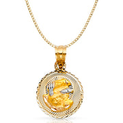 14K Gold Stamp Baptism Pendant with 2mm Hollow Cuban Bevel Chain