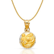 14K Gold Diamond Cut Stamp Baptism Pendant with 1.2mm Flat Open Wheat Chain