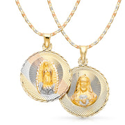 14K Gold Double Side Stamp Virgin Mary & Jesus Pendant with 2.6mm Valentino Star Chain