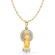 14K Gold Guadalupe Stamp Pendant with 1.5mm Valentino Chain