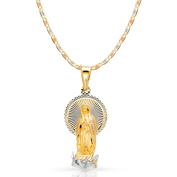 14K Gold Guadalupe Stamp Pendant with 1.5mm Valentino Chain