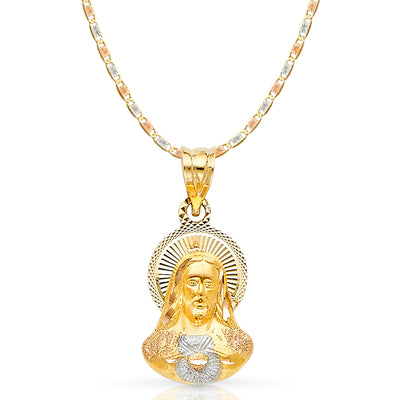 14K Gold Jesus Stamp Pendant with 1.5mm Valentino Chain