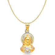 14K Gold Diamond Cut Jesus Stamp Religious Charm Pendant with 0.8mm Box Chain Necklace
