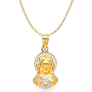 14K Gold Jesus Stamp Pendant with 2mm Hollow Cuban Bevel Chain