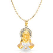 14K Gold Jesus Stamp Pendant with 2.3mm Hollow Cuban Chain