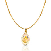 14K Gold Diamond Cut Baptism Stamp Charm Pendant with 1.1mm Wheat Chain Necklace