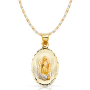 14K Gold Guadalupe Stamp Pendant with 2.1mm Valentino Chain