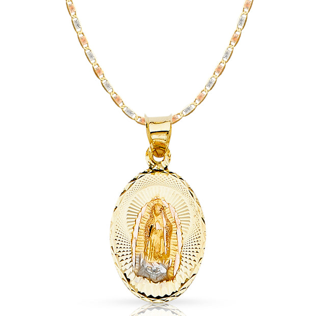 14K Gold Guadalupe Stamp Pendant with 2.1mm Valentino Chain