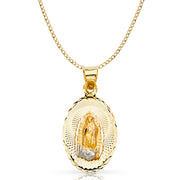 14K Gold Guadalupe Stamp Pendant with 2.3mm Hollow Cuban Chain