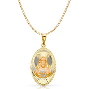 14K Gold Jesus Face Stamp Pendant with 3.4mm Hollow Cuban Chain