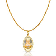 14K Gold Diamond Cut Jesus Face Stamp Charm Pendant with 1.1mm Wheat Chain Necklace