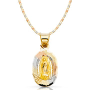 14K Gold Guadalupe Stamp Pendant with 1.5mm Valentino Chain