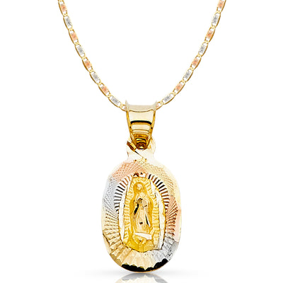 14K Gold Guadalupe Stamp Pendant with 1.5mm Valentino Chain