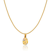 14K Gold Diamond Cut Communion Stamp Charm Pendant with 0.9mm Wheat Chain Necklace