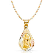 14K Gold Guadalupe Stamp Pendant with 2.1mm Valentino Chain