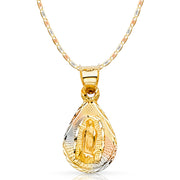 14K Gold Guadalupe Stamp Pendant with 1.5mm Valentino Chain