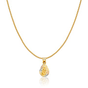 14K Gold Diamond Cut Guadalupe Stamp Charm Pendant with 0.9mm Wheat Chain Necklace