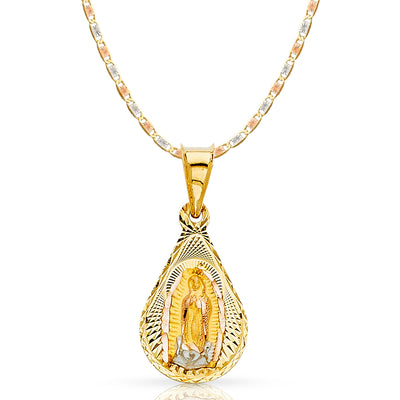 14K Gold Guadalupe Stamp Pendant with 2.1mm Valentino Chain