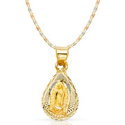 14K Gold Guadalupe Stamp Pendant with 1.5mm Valentino Chain