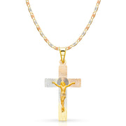 14K Gold Crucifix Jesus Cross Stamp Pendant with 2.6mm Valentino Star Chain