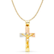 14K Gold Crucifix Jesus Cross Stamp Pendant with 2.3mm Hollow Cuban Chain