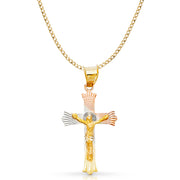 14K Gold Crucifix Jesus Cross Stamp Pendant with 2.3mm Hollow Cuban Chain