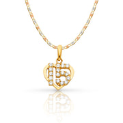 14K Gold Quinceanera Heart CZ Pendant with 1.5mm Valentino Chain
