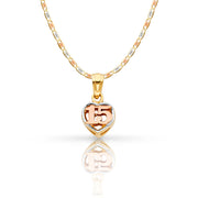 14K Gold Quinceanera Heart Pendant with 1.5mm Valentino Chain