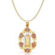 14K Gold Guadalupe Pendant with 3.4mm Hollow Cuban Chain