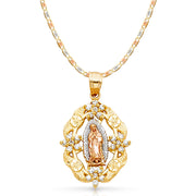 14K Gold Guadalupe CZ Pendant with 2.6mm Valentino Star Chain