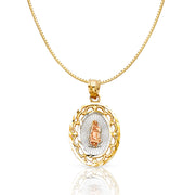 14K Gold Religious Guadalupe Charm Pendant with 0.8mm Box Chain Necklace