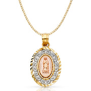 14K Gold Guadalupe Pendant with 2.3mm Hollow Cuban Chain