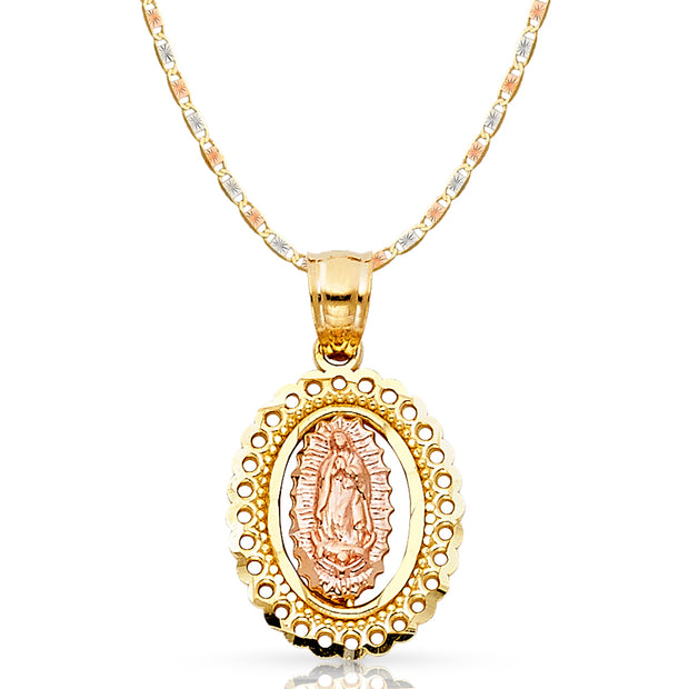 14K Gold Guadalupe Pendant with 2.1mm Valentino Chain