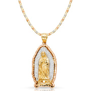 14K Gold Guadalupe Pendant with 1.5mm Valentino Chain