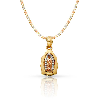 14K Gold Guadalupe Pendant with 1.5mm Valentino Chain