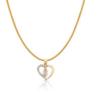 14K Gold Guadalupe CZ Charm Pendant with 1.1mm Wheat Chain Necklace