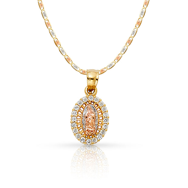 14K Gold Guadalupe CZ Pendant with 1.5mm Valentino Chain