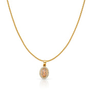 14K Gold Guadalupe CZ Charm Pendant with 0.9mm Wheat Chain Necklace