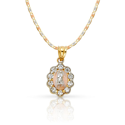 14K Gold Guadalupe CZ Pendant with 1.5mm Valentino Chain