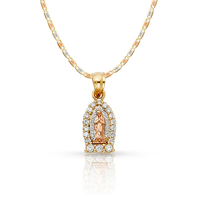 14K Gold Guadalupe CZ Pendant with 1.5mm Valentino Chain