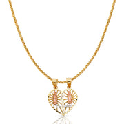 14K Gold Guadalupe Broken Heart Te Amo Charm Pendant with 1.1mm Wheat Chain Necklace