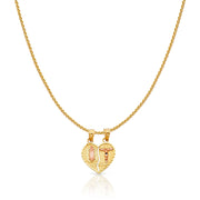 14K Gold Guadalupe Jesus Broken Heart Te Amo Charm Pendant with 0.9mm Wheat Chain Necklace