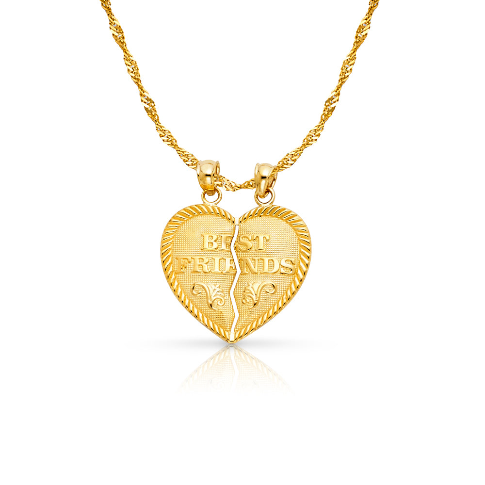 14K Gold 'BEST FRIENDS' Broken Heart Pendant with 1.2mm