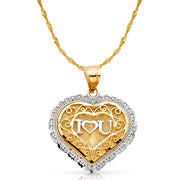 14K Gold Love you Heart Pendant with 1.2mm Singapore Chain