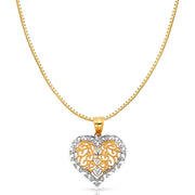 14K Gold Fancy Heart Charm Pendant with 0.8mm Box Chain Necklace