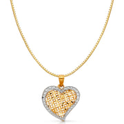 14K Gold Fancy Heart Charm Pendant with 0.8mm Box Chain Necklace